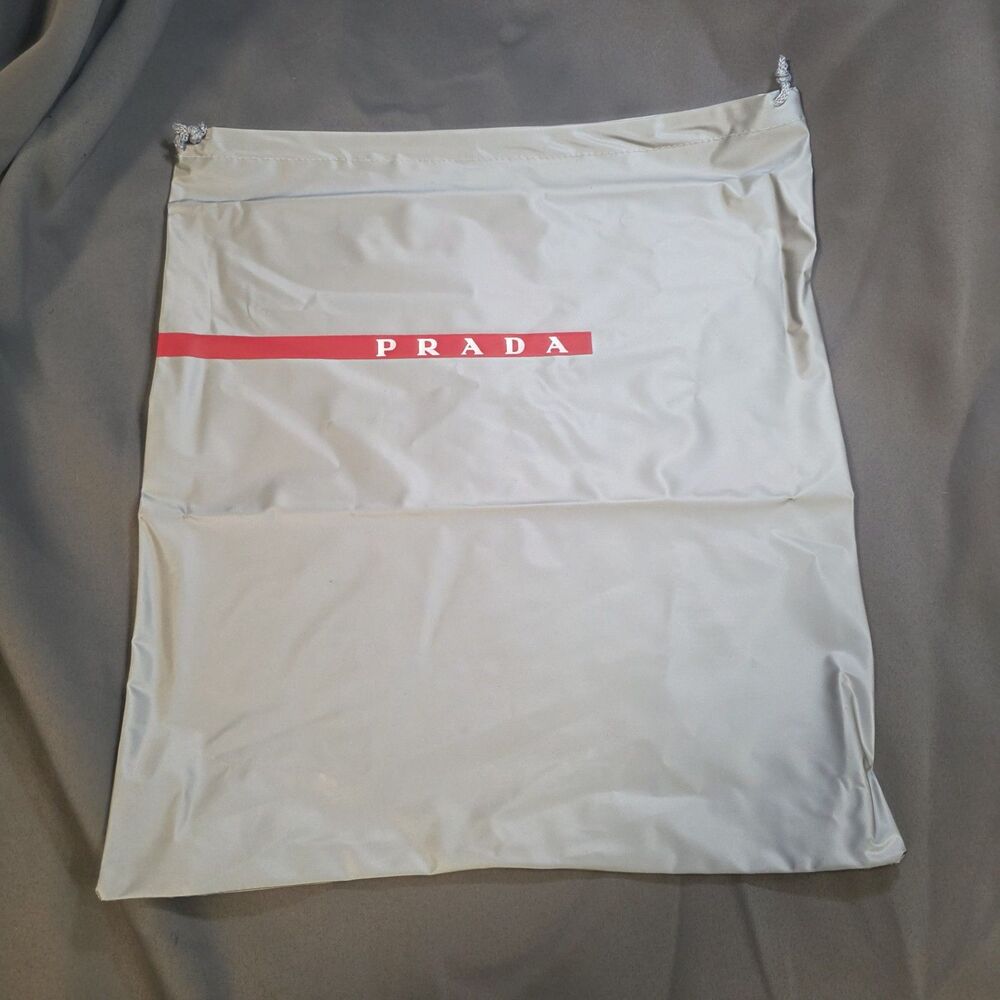 Prada Silver Drawstring Shoe Dust Bag 14" x 13" Logo Storage Pouch
